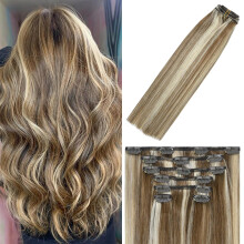 WindTouch Clip in Hiustenpidennykset Human Hair Balayage Keskivaaleanruskeasta blondiin Hiuspidennykset 75g 22Tuumaa #6P613 7kpl