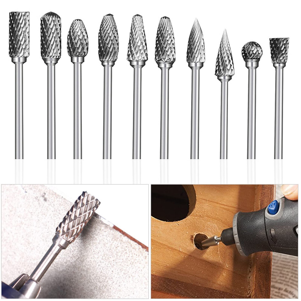 Tungsten Carbide Rotary Files Set,10Pcs Rotary Accessories 1/8' Shank For Carving, Engraving, Drilling 940534664371