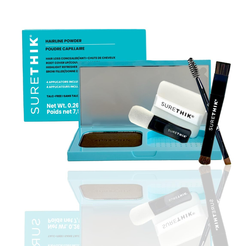 Surethik 4-In-1 Premium Hairline Powder Kit - Conceal Thinning Hair Root Touch-Up Highlight Refresher & Eyebrow Enhancer For Men And Women (Dar