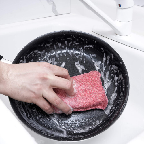 Esponja de esfregar de microfibra milagrosa, vermelha, poder de esfrega extra, esponja de cozinha, pia, panela e loua, super absorvente e de sec 2