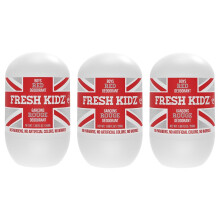 Fresh Kidz Roll On Deodorant for Kids and Teens - Baking Soda and Aluminum-free 24 Hour Protection for Sensitive Skin - Boys "Red" 1.86 fl.oz. (3 Pack