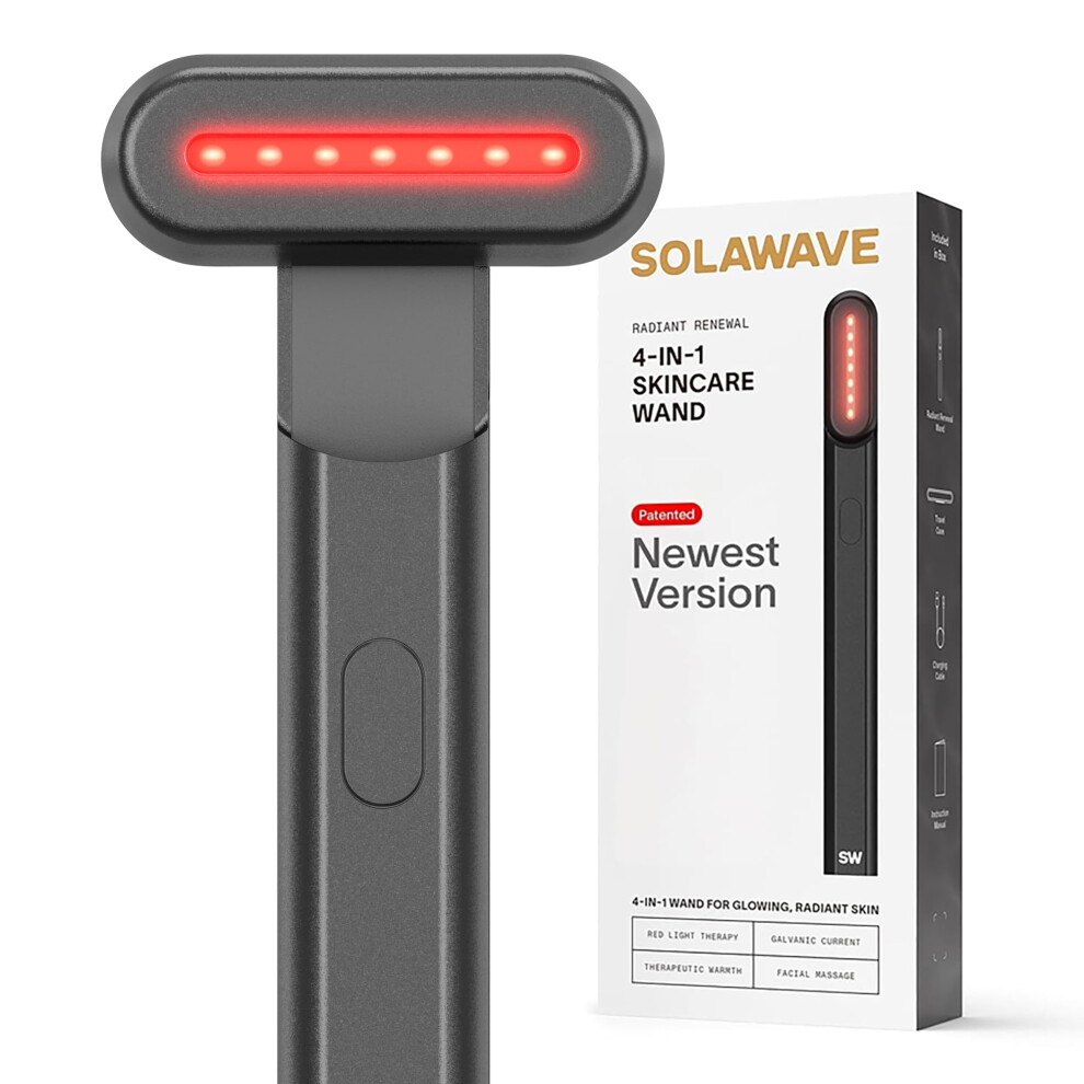 Solawave 4-in-1 Red Light Therapy Facial Wand | Anti-Aging Red Light Therapy | Galvanic Microcurrent Facial Massager | Wrinkle Reduction | Charco