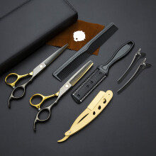 Black Gold Hair Cutting Scissors Professional Stainless Steel Barber Hair Thinning Shears Salon Multifunctional Straight Hair Cutting Shears Teet