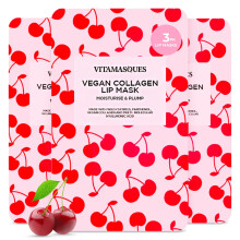 Vitamasques Lip Mask, 3-Pack - Cherry Vegan Collagen Lip Mask Sheets, Repair for Dry & Chapped Lips - Nourishing & Hydrating - Wild Cherries & Hyaluro