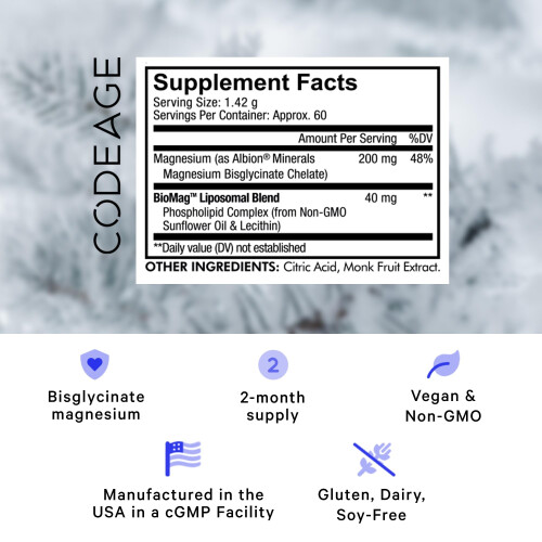 Codeage, Liposomales Magnesium Glycinat Pulver, Ungeschmackt, 3 oz (85,2 g) 1