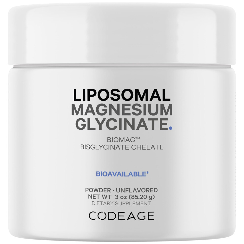 Codï¿½Age Codeage Magnesium Glycinate Powder Supplement 2-Month Supply Bisglycinate Magnesium Chelate Unflavored Liposomal Delivery Chelated Magnesium