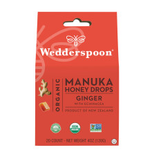 Weddgerspoon Manuka Organic Honey Drops Ginger & Echinacea 20 Count (Pacchetto di 1) | Miele genuino della Nuova Zelanda | Rimedio perfetto per la go