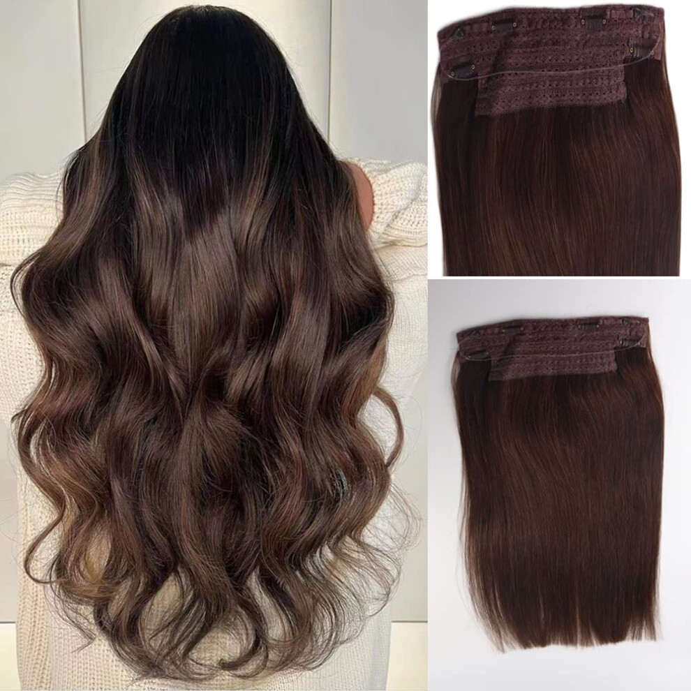 Sunfa Invisible Halos Hair Extensions With Transparent Wire Adjustable Size 4 Secure Clips Halos Hair Extensions 16Inch 80G Dark Brown Clip In Hair Ext
