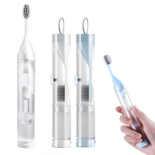 2Pcs Travel Toothbrushes Kit Fold Travel Size Toothbrushes Built-in Toothpaste Container Including 2 Cleaner Head Soft Bristles for Camping Sch