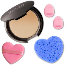 Beetbul Makeup & Exfoliation Kit - Biss Compact Powder + 1 Medium Velvet Puff + 2 Finger Puffs + 1 Facial Exfoliating Svamp (12 Softan One Size)