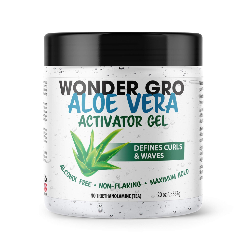 Wonder Gro Aloe Vera Activator Gel 20 Fl Oz - Non-Flaking Alcohol-Free - Defines Curls & Waves