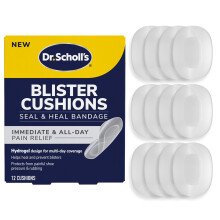 Dr. Scholls Blister Cushions Seal & Heal Bandage for Feet 12 ct - Immediate & All-Day Pain Relief Blister Prevention Pads Hydrogel Technology
