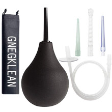 Kit di lampadina clistere di silicone nero gnegklean da 7,6 once di coglione anale pulito per uomini donne con tubo da 19,7 pollici+4 ugello sostitui