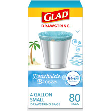 Glad Odorshield Small Drawstring Trash Bags 4 Gal Febreze Beachside Breeze 80 Ct Pack May Vary