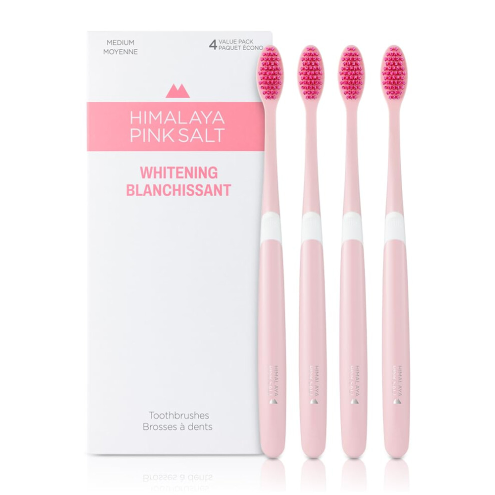 Himalaya Pinksalz Himalaya Pinksalt Natural Toothbrush 4 Count - Medium Toothbrushes For Adults Plaque Remover For Teeth Tapered Bristles Gentle On Teeth And Gum