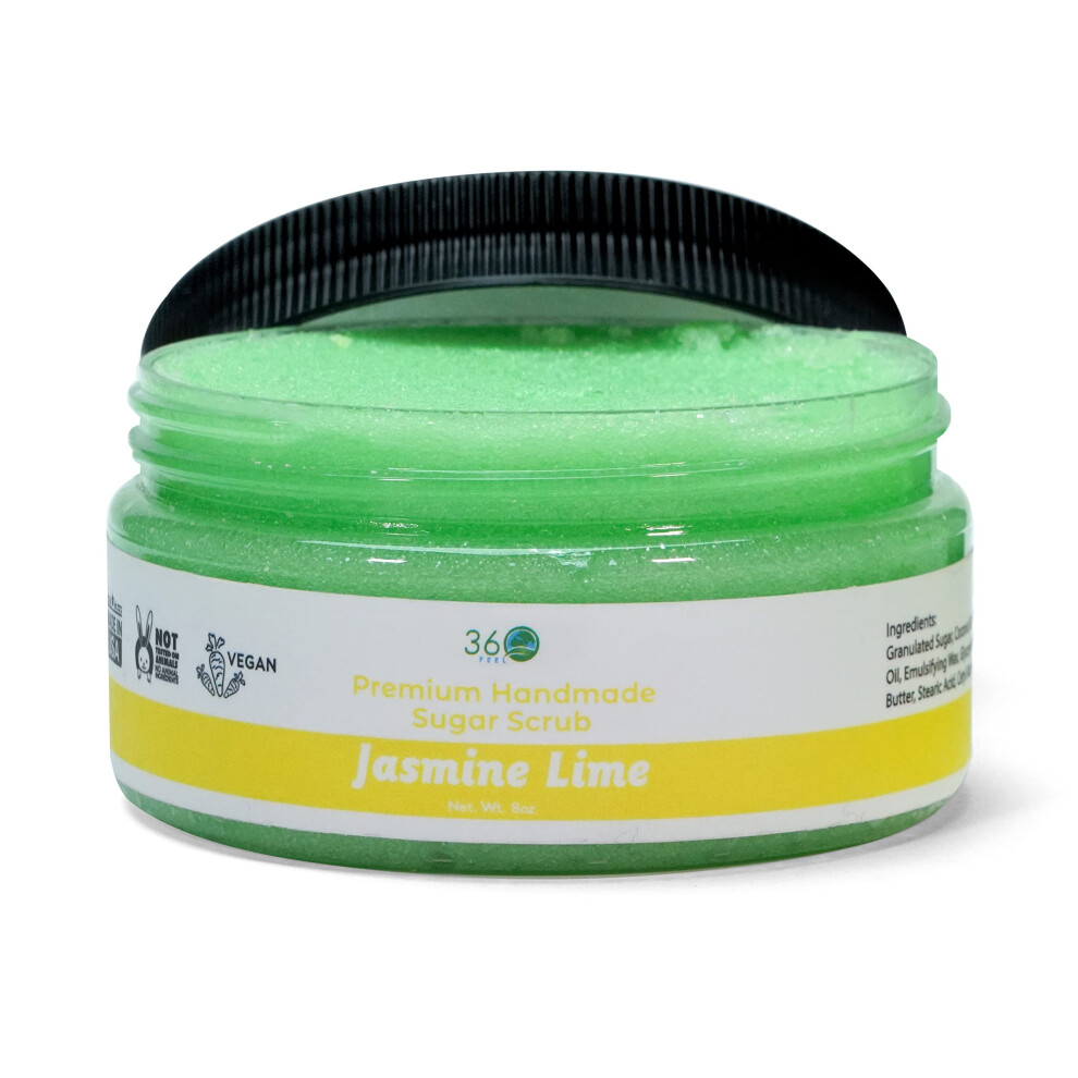 360Feel Jasmine Lime Sugar Body Scrub - Great for Exfoliating Body Scrub Acne Scars Stretch Marks Foot Scrub Great Gifts For Women - 8 Fl Oz