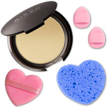 Beetbul Makeup & Exfoliation Kit - Biss Compact Powder + 1 Medium Velvet Puff + 2 Finger Puffs + 1 Facial Exfoliating Svamp (03 Nude One Size)