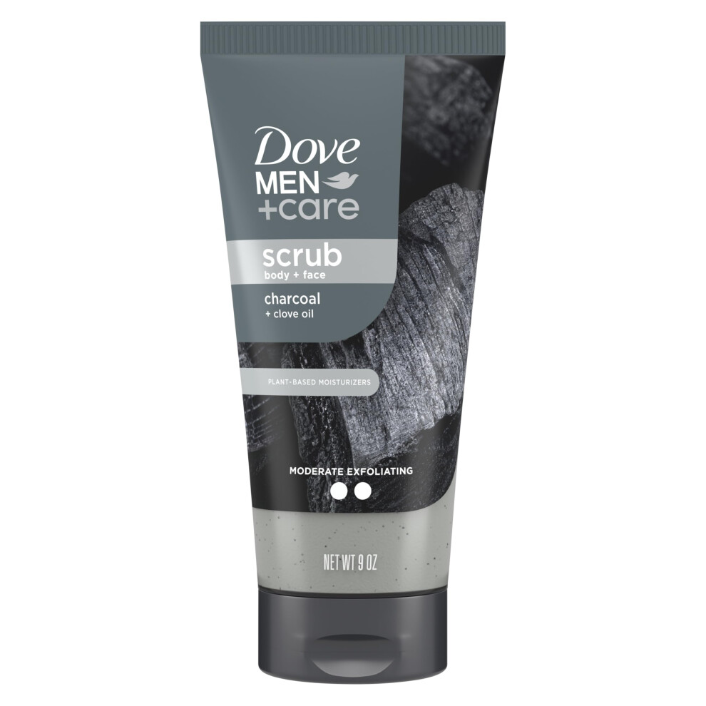 Dove Men+Care Body And Face Scrub Charcoal & Clove Oil Deeply Exfoliates For Hydrated & Nourished Skin 100% Gentle Cleanser No Sulfate Cleansers