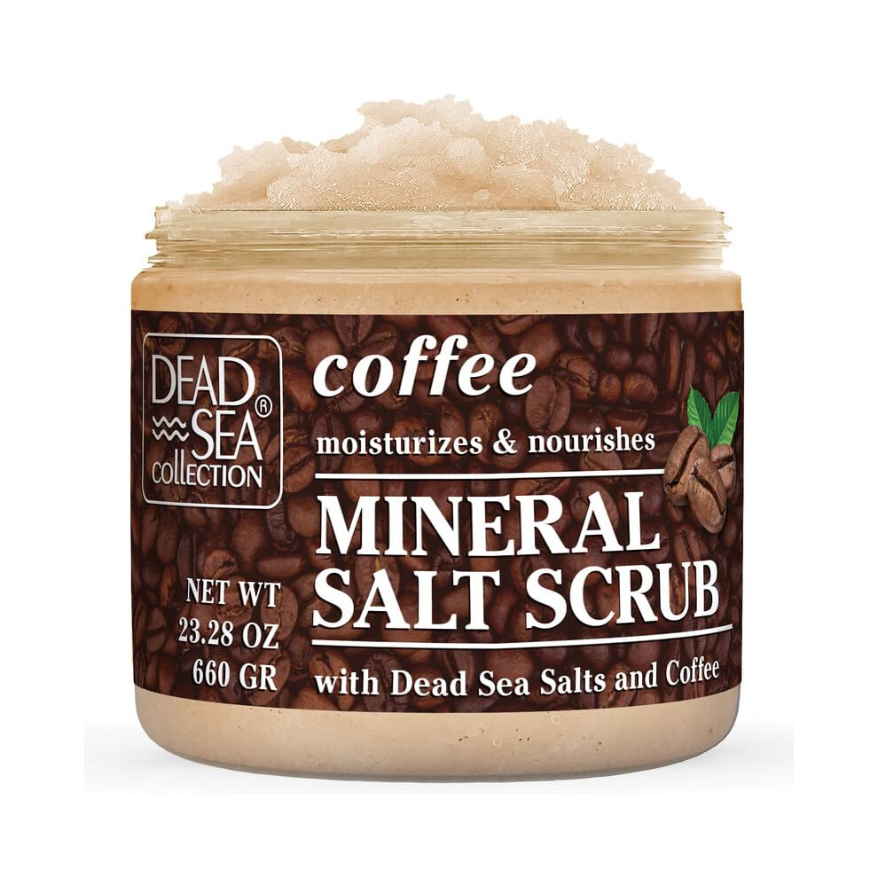 Dead Sea Collection Coffee Scented Salt Body Scrub - Large 23.28 Oz - With Pure Oils And Dead Sea Minerals