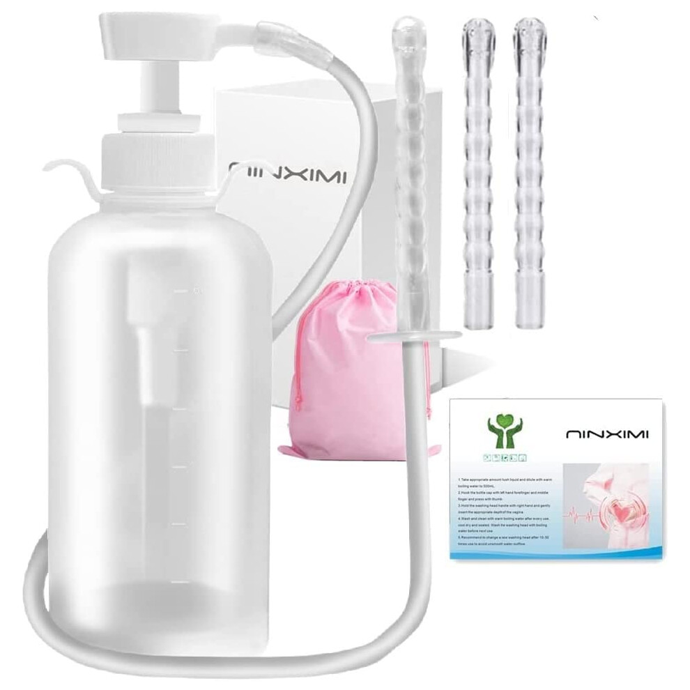 Ninximi White Vaginal Douche Enema Cleaner 300Ml Reusable Manual Pressure Anal Vaginal Cleaning System Portable Kit