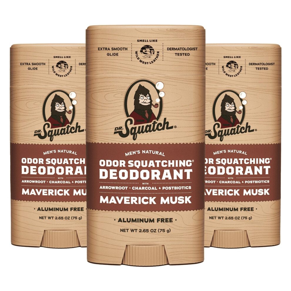 Dr. Squatch Natural Deodorant For Men 3 Pack Maverick Musk - Odor-Squatching Men's Deodorant Aluminum Free (2.65 Oz 3 Pack)