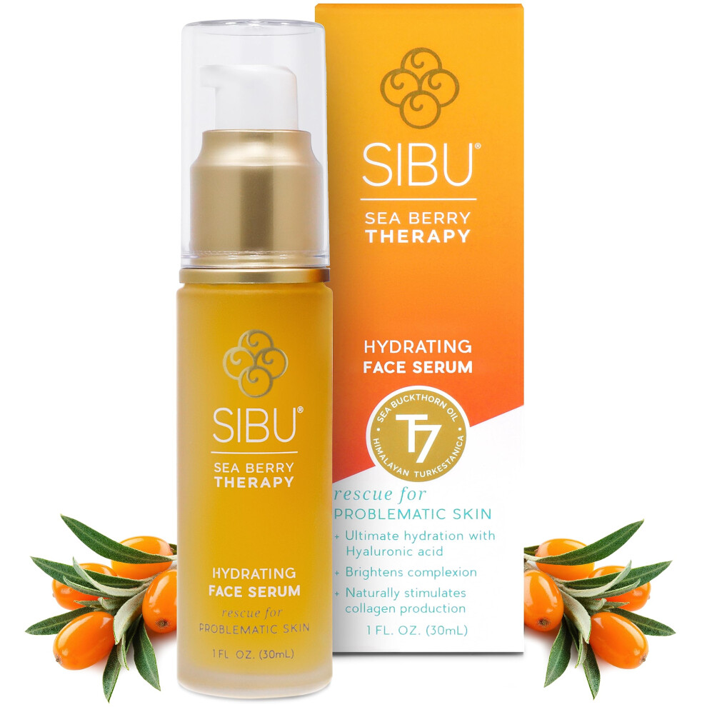 Sibu Hydrating Facial Serum Made From Premium Sea Buckthorn Oil & Hyaluronic Acid (1Oz) - Hydrates Dry Skin Brightens Complexion & Reduces Blem