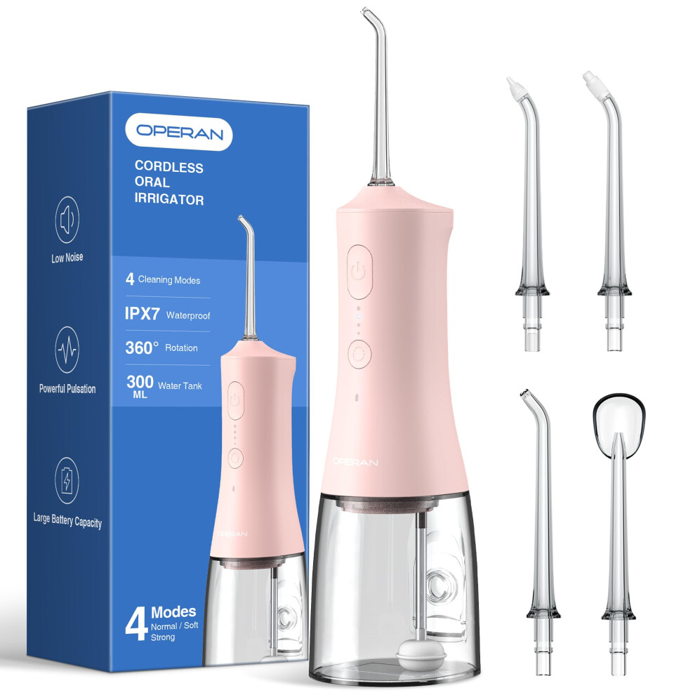 Operan Water Flossers for Teeth Cleaning Upgraded 300ml Cordless Water Dental Flossers Portable Rechargeable Oral Irrigator with 4 Modes 4 Jet Ti