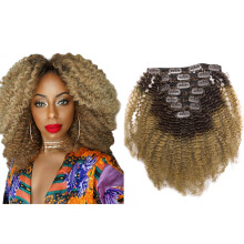 Ombre Remy Clip in Human Hair Extensions Afro Kinky Curly 4B 4C 100% prrodn cern vlasy Extensions 10-22 palcov dvoubarevn T#1B/27 Burgandy Wine