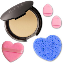 Beetbul Makeup & Exfoliation Kit - Biss Compact Powder + 1 Medium Velvet Puff + 2 Finger Puffs + 1 Facial Exfoliating Svamp (09 Shell Beige One S