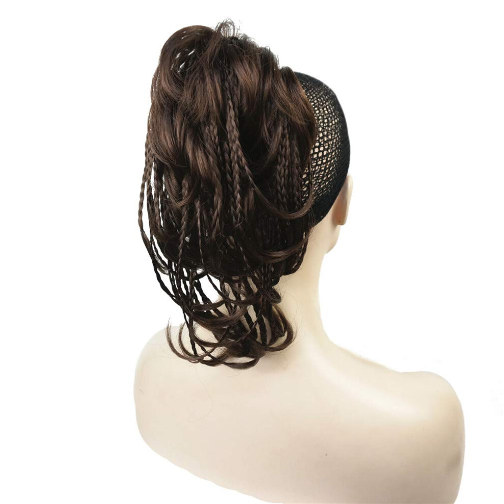 Wiginway Messy Style Ponytail Hair Extension Handmade Braid Synthetic Hair-Piece With Jaw Claw Clip (Chocolate Brown)
