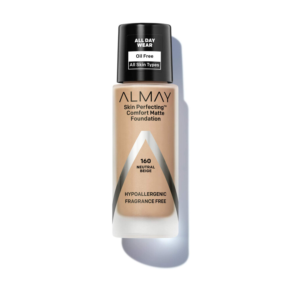 Almay Skin Perfecting Comfort Matte Foundation Hypoallergenic Cruelty Free -Fragrance Free Dermatologist Tested Liquid Makeup Neutral Beige