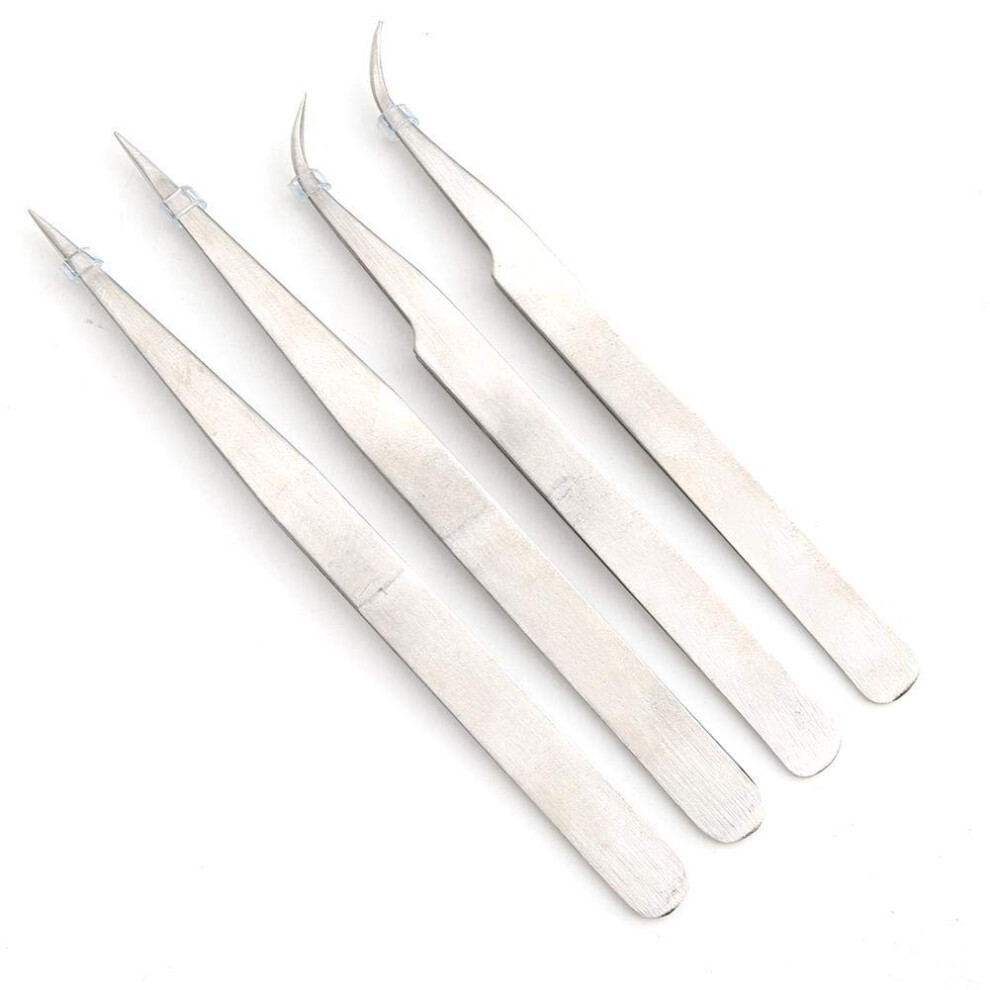 Heepdd Tweezers, 4Pcs Serger Tweezers With Serrated Tips Serrated Bent Tweezers Tips Stainless Steel Straight Tweezer Tip Curved Anti Static Tweezers