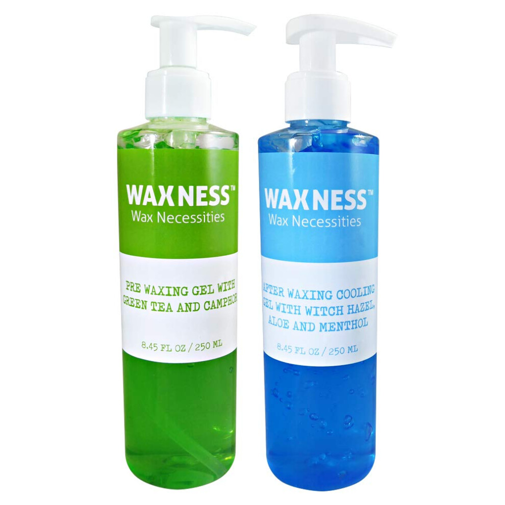 Waxness Pre Post Waxing Gel Kit with Green Tea and Camphor Pre Gel and Menthol Cooling Gel 2 X 8.45 fl oz 250 ml-image-OPC-PHXSMM9-NEW
