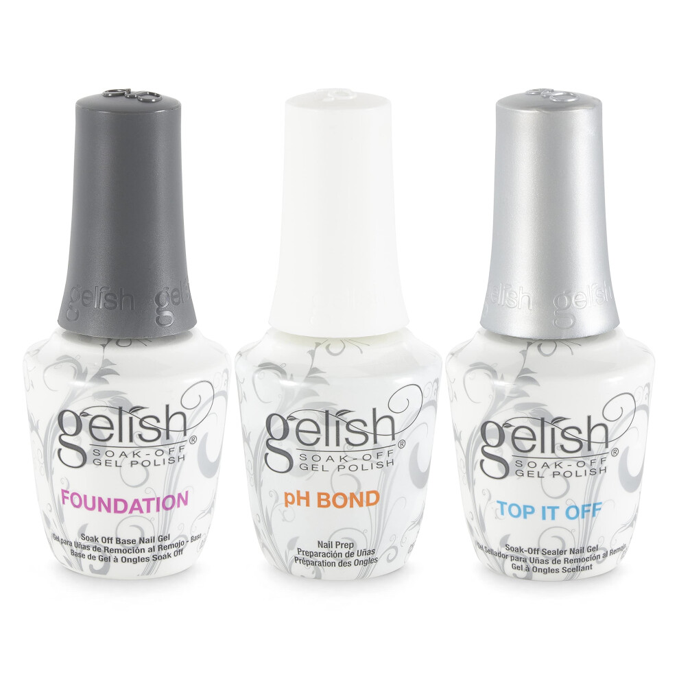 Gelish Terrific Trio Essentials 15 Milliliter Basic Care Soak Off Manicure Gel Nail Polish Kit with Foundation  pH Bond and Top It Off Gel