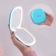 Mocado Compact LED rejsesminkespejl - 4 tommer 1X/10X forst?rrelse rejsespejl med lysd?mpbare dobbeltsider oplyst USB genopladeligt kompakt spejl