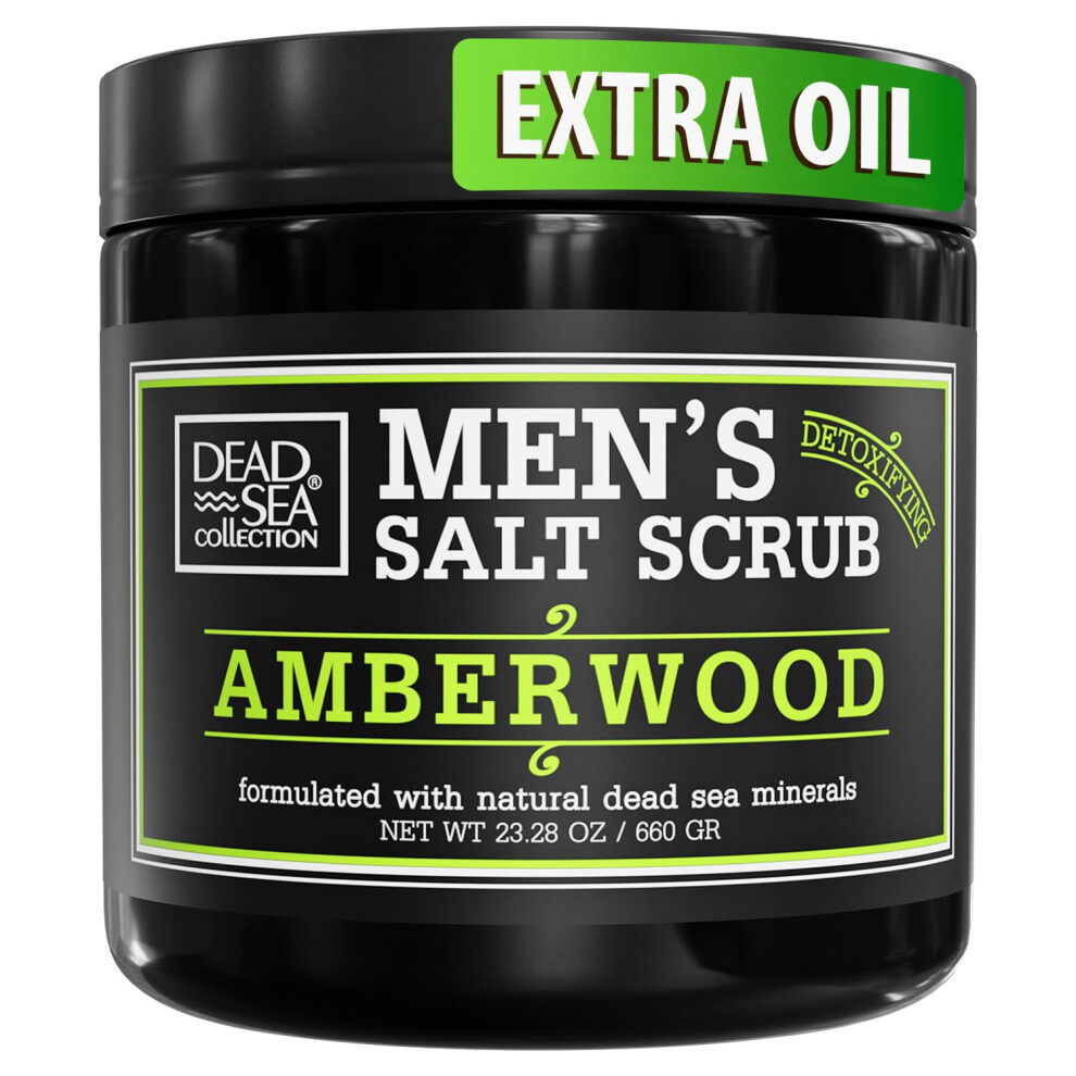 Dead Sea Collection Salt Body Scrub Amberwood - Moisturizes Exfoliates & Nourishes Skin - Cleanses & Detoxifies With Dead Sea Minerals - 23.28