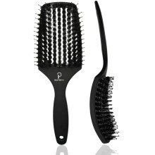 Inatekpro Curved Vented for Blow Drying - Boar Bristle Brush (Large) with Comfortable Handle - Soft Bristle Brush for Thick and Fine Hair - Natur