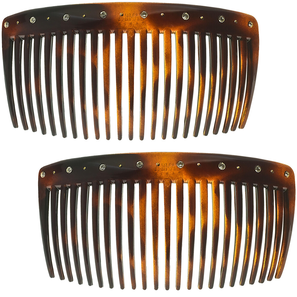 Camila Paris Ad66s French Side Comb Large Curved Tortoiseshell Crystals Hair Combs For Women Fine Hair Strong Hold Hair Comb For Women Bun Chign