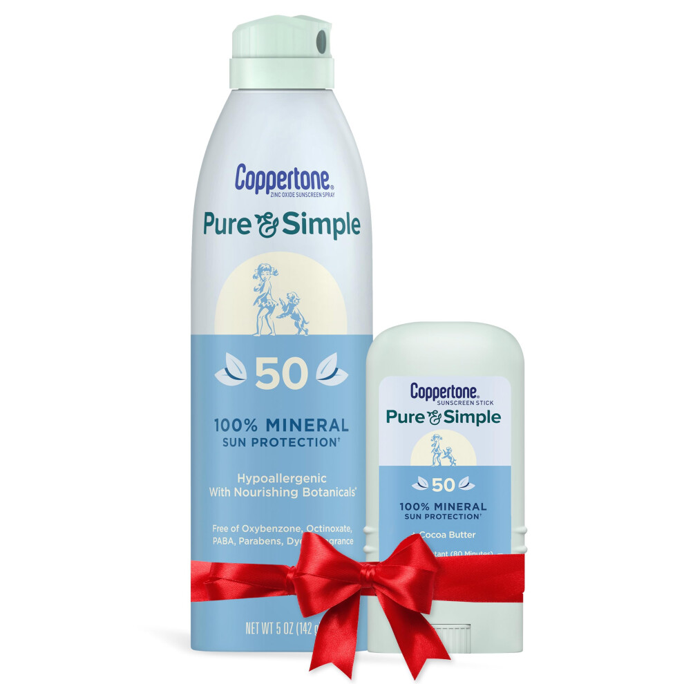 Coppertone Pure and Simple Mineral Sunscreen Pack with Zinc Oxide Protection Hypoallergenic Sunscreen Spray SPF 50 5 Oz Can + SPF 50 Sunscreen