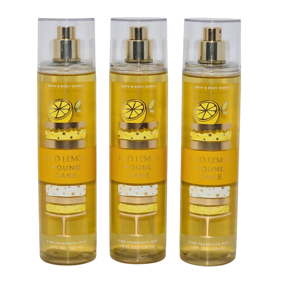 Bath & Body Works Light Fragrance Mist 3-Pack 8Oz Each (Iced Lemon Pound Cake)