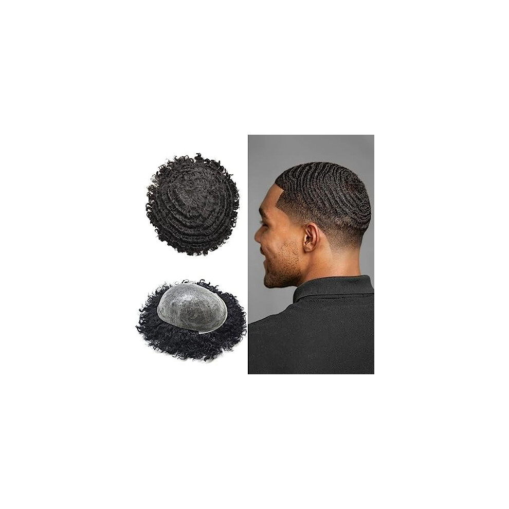 Hair Wonders Unisex Black Hair Units For Men Full Poly Skin Afro Toupee Men Brazilian Hair Systems Kinky Curly Hair Unit Men African America