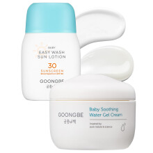 GOONGBE Baby Easy Wash Sun Lotion SPF 30 & Soothing Water Gel Cream - Korean Zinc Oxide Mineral Sunscreen & Cooling Moisturizer - Vegan Hypoaller