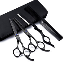 6.0"""" Black Hair Cutting Scissors Set with Razor Leather Scissors Case Barber Hair Cutting Shears Hair Thinning/Texturizing Shears for Professi