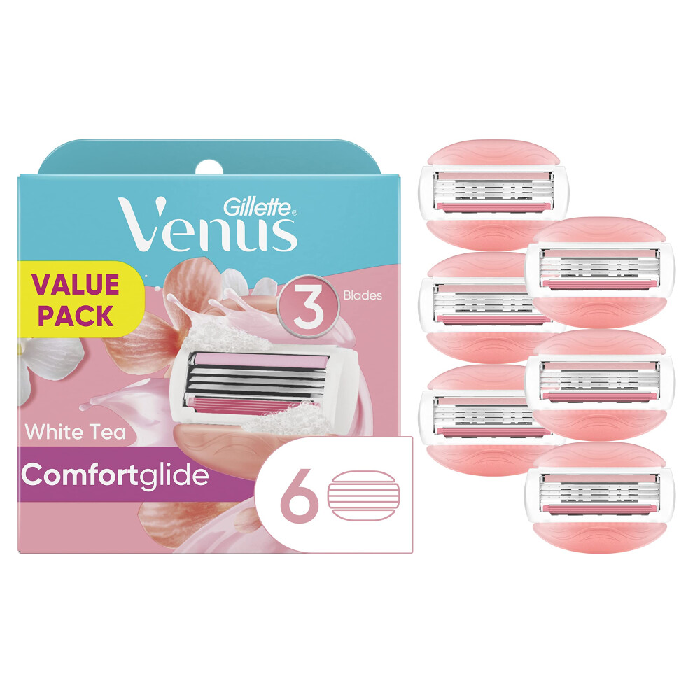 Gillette Venus ComfortGlide Womens Razor Blade Refills 6 Count (Pack of 1) White Tea Scented Gel Bar Protects Against Skin Irritation