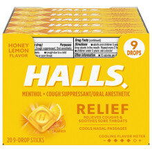 HALLS Relief Honning Citron Hostedrber 20 pakker med 9 drber (180 drber i alt)