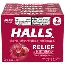 Halls Halls Cherry Cough Drops - with Menthol - 180 Drops (20 sticks of 9 drops) 20 Count