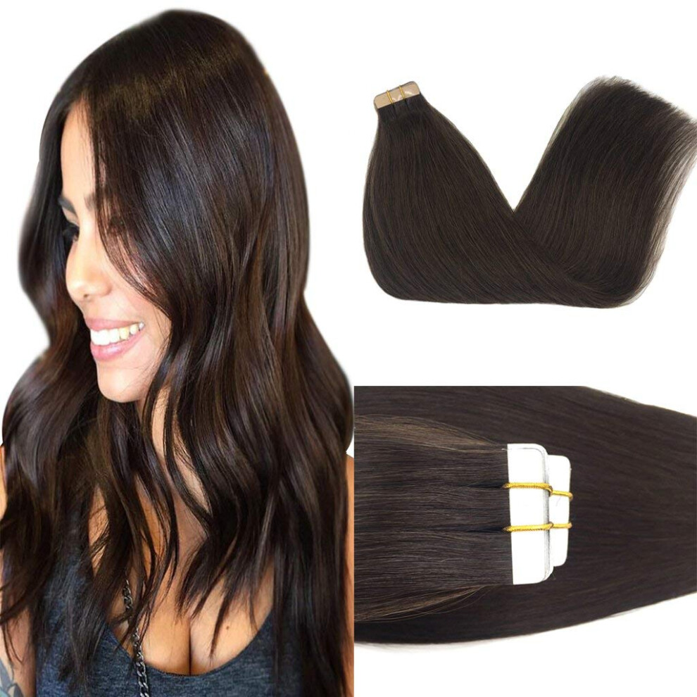 Goo Goo Unisex Black Tape In Hair Extensions Human Hair 1B Natural 22Inch 50G 20Pcs Thick Ends Straight Seamless Tape In Invisible Tape In Hair Exte