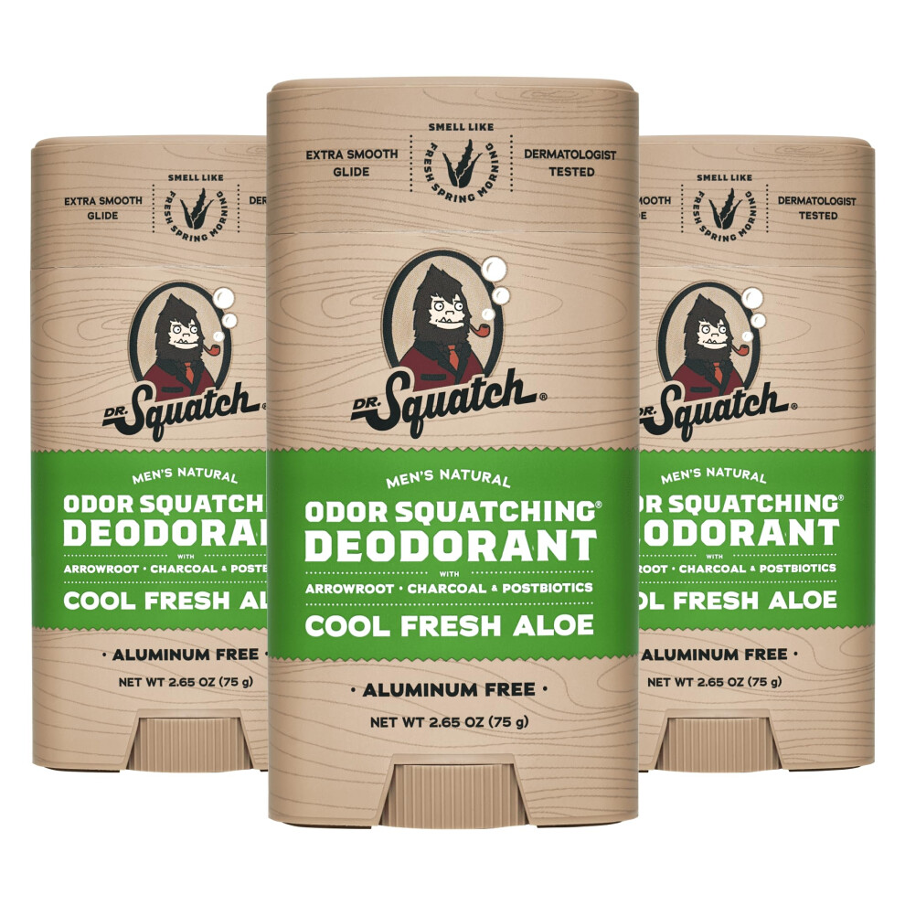 Dr. Squatch Natural Deodorant For Men 3 Pack Cool Fresh Aloe - Odor-Squatching Men's Deodorant Aluminum Free (2.65 Oz 3 Pack)