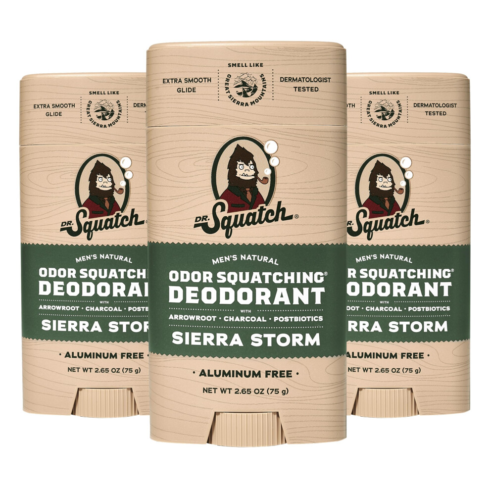 Dr. Squatch Natural Deodorant For Men - Sierra Storm - Smells Like Giant Mountain Sequoias - Odor-Squatching Men's Deodorant Aluminum Free (2.65 Oz, 3