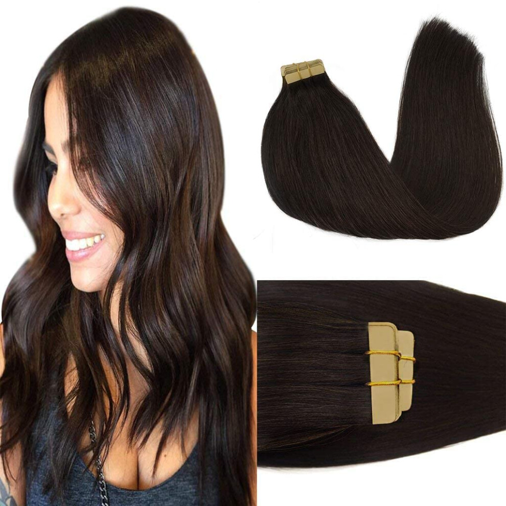 Goo Goo Unisex Brown Tape In Hair Extensions Human Hair 2 Dark 24Inch 50G 20Pcs Thick Ends Straight Seamless Tape In Invisible Tape In Hair Extensio